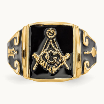 Men's Polished and Textured (No Enamel) Masonic Ring, 14K
