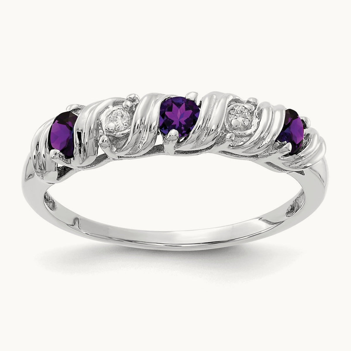Amethyst AA Diamond ring, 2.75mm, 14K White Gold