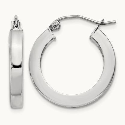 Square Tube Hoop Earrings, 14K White Gold
