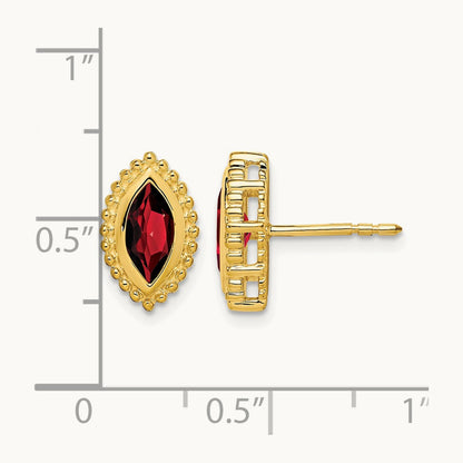 Marquise Garnet Post Earrings — 14K Yellow Gold