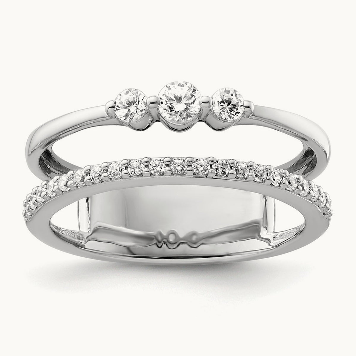 Polished Diamond Double Band Fashion Ring, 14K White Gold
