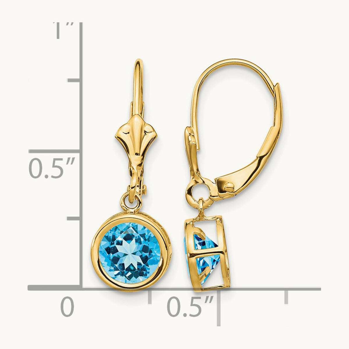Blue Topaz Leverback Earrings, 6mm, 14K