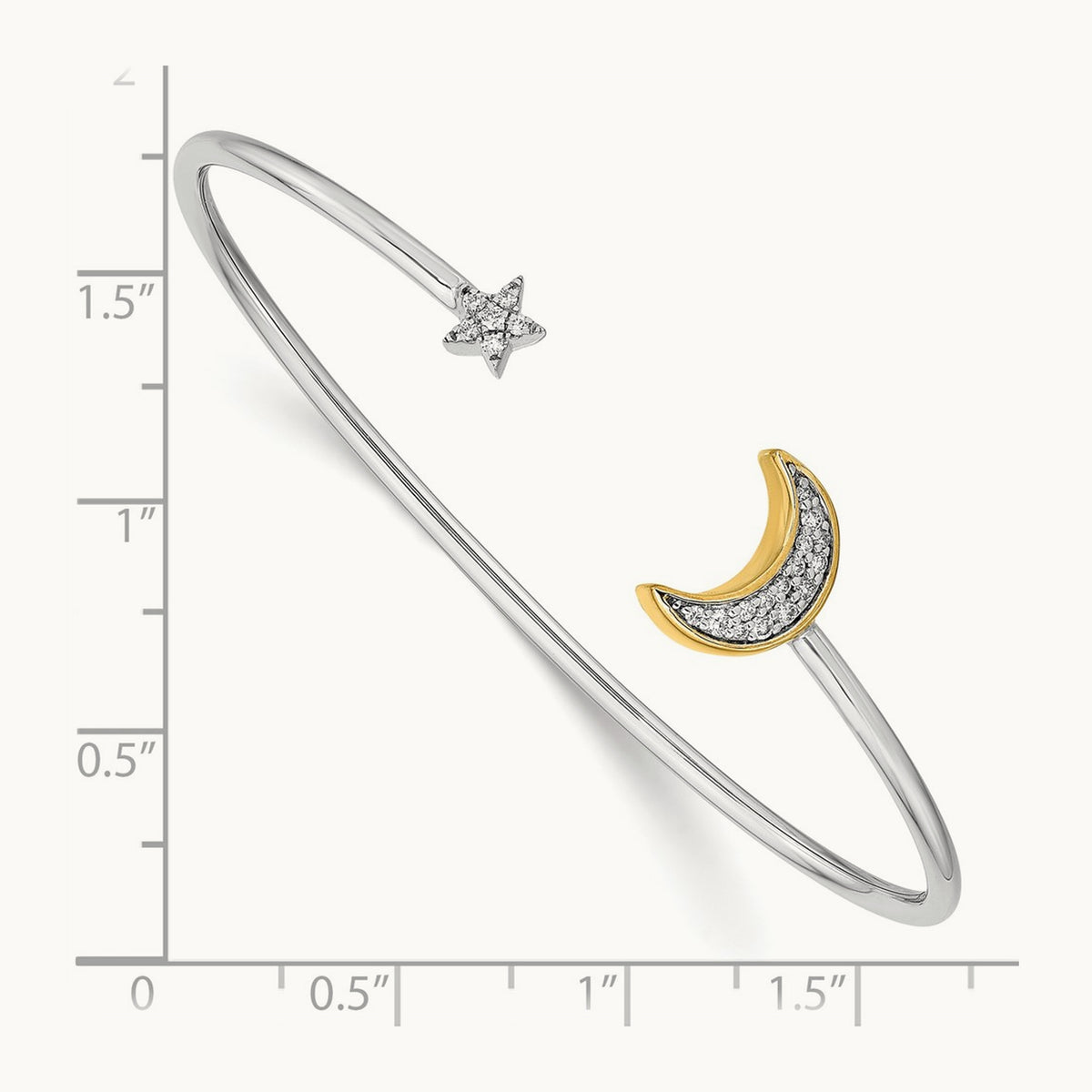 Moon w/Star Diamond Cuff Bangle, 14K Two-tone