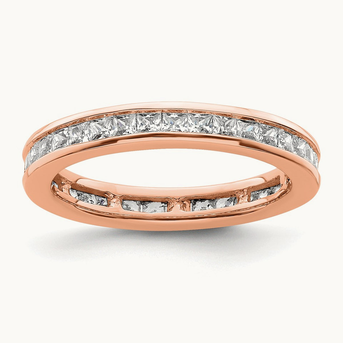 Polished Princess Channel Set Diamond Eternity Band, 1.00 ct tw, 14K Gold — 14K Rose Gold