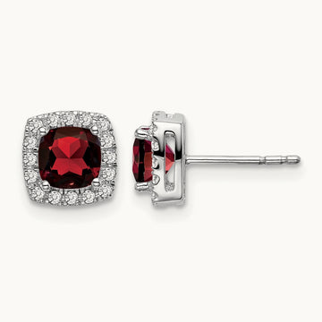 Cushion Garnet and Diamond Halo Earrings — 7.8mm