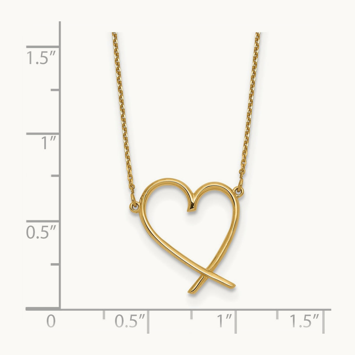 Polished Open Heart w/2 in ext. Necklace, 14K