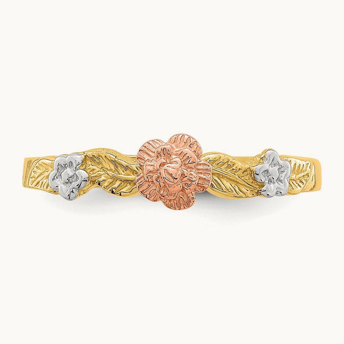 w/White Rhodium Flower Ring, 14K Two-tone