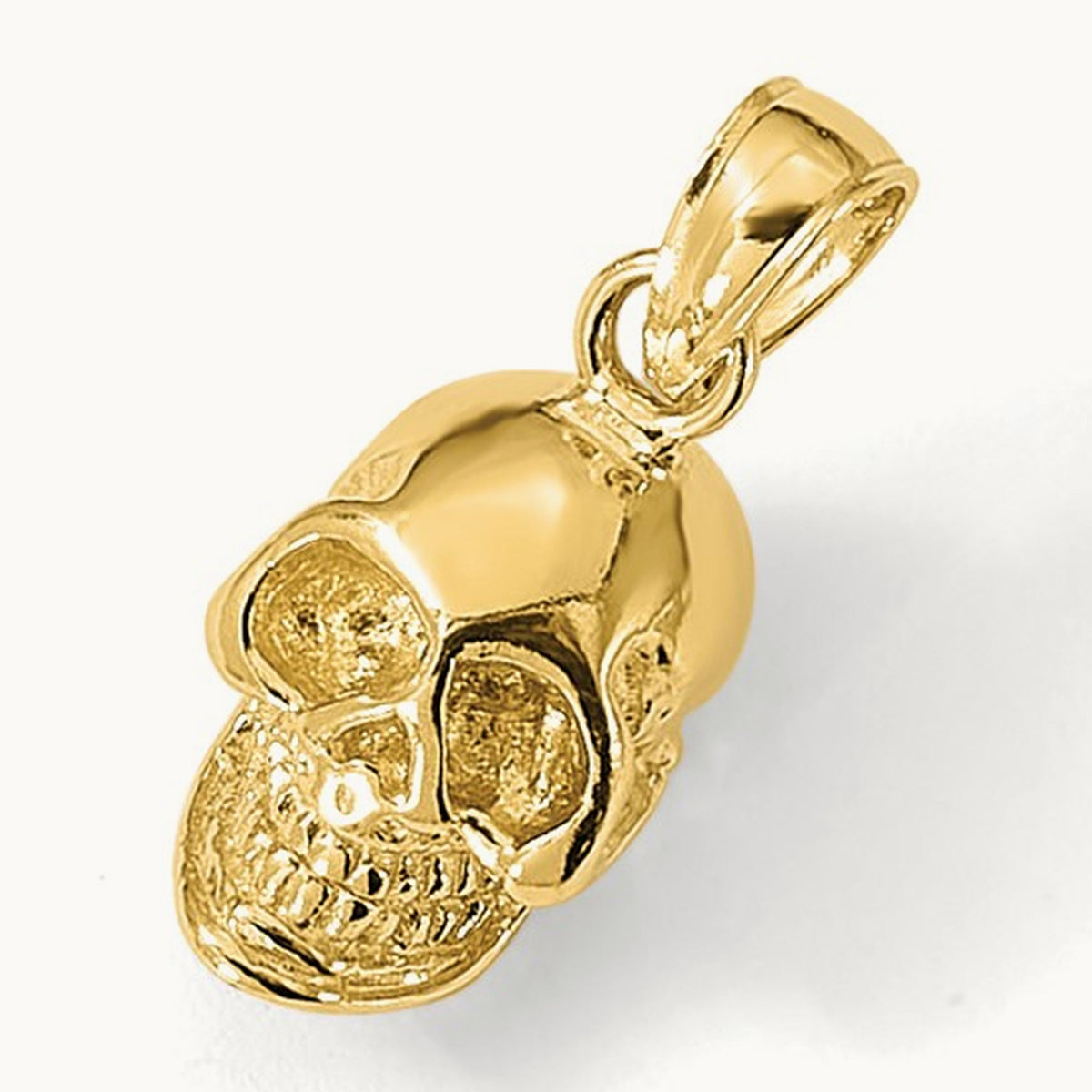 3-D Polished Skull Pendant, 14K
