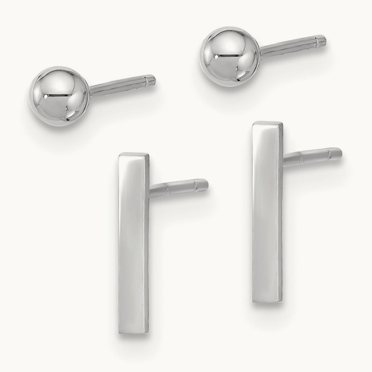 Polished Ball and Bar Earring Set — 14K White Gold