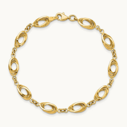 Polished Fancy Link Bracelet, 14K