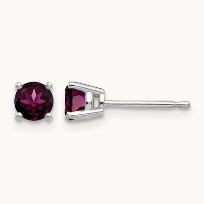 Rhodolite Garnet Earrings, 4mm, 14K White Gold