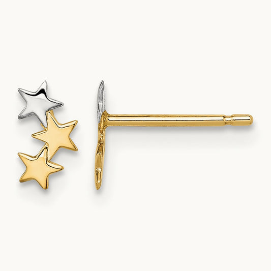 Madi K & White Rhodium 3-Star Post Earrings, 14K