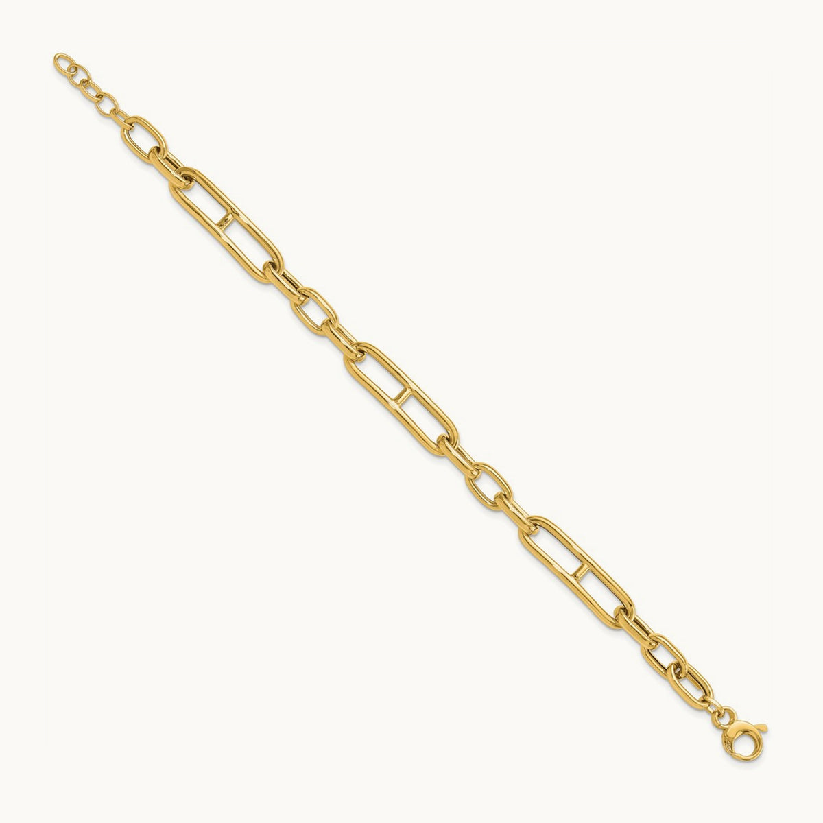 Polished Fancy Paperclip Link w/.5in ext. Bracelet, 14K