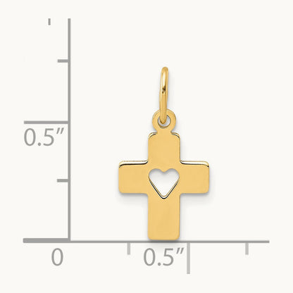 Polished Cross with Heart Pendant, 14K