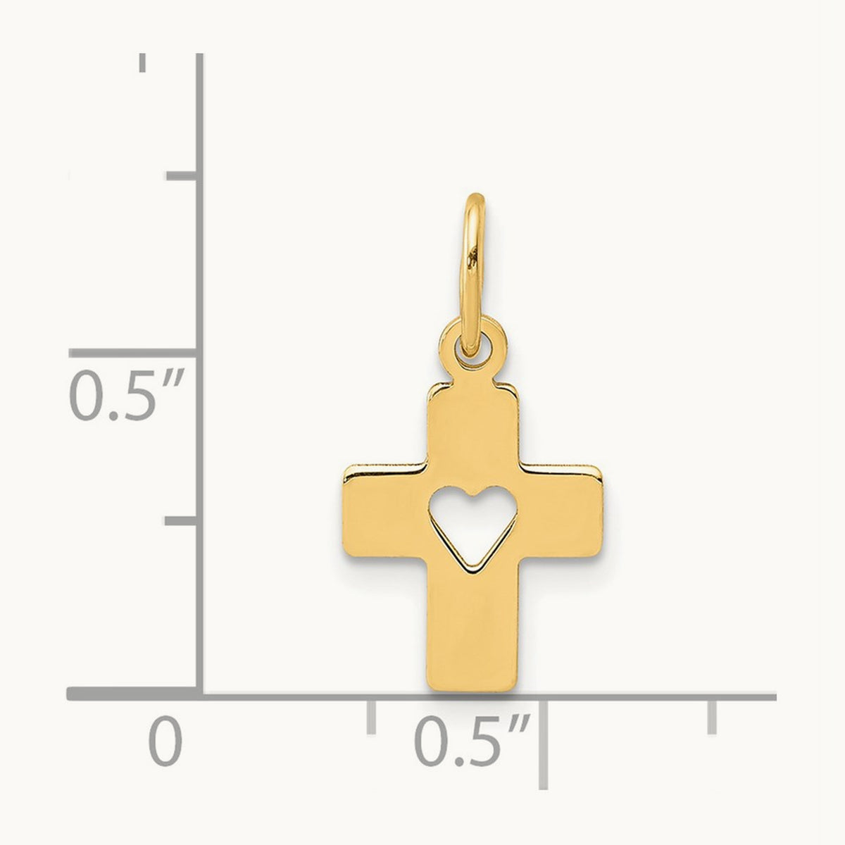 Polished Cross with Heart Pendant, 14K
