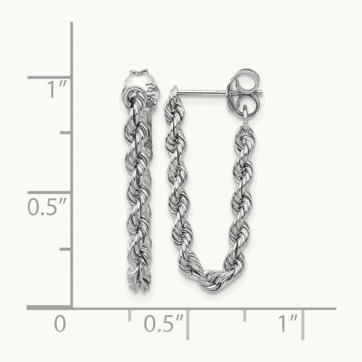 Rope Chain Dangle Post Earring, 14K White Gold