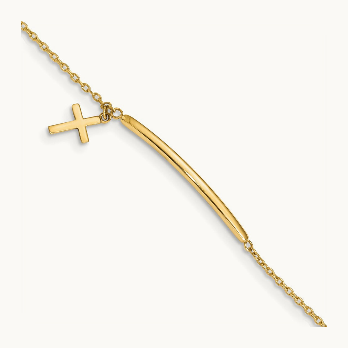 Children's Polished Dangle Cross w/.5in ext. Bracelet, 14K