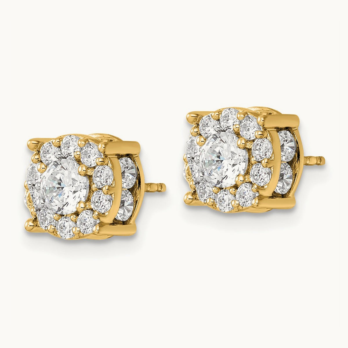 Round Halo Post Earrings, 1.00-2.00 ct tw Lab-Grown Diamond — 2 ct