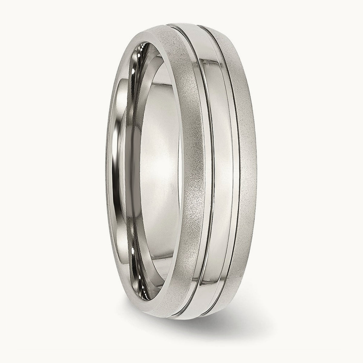 Polished with Brushed Edge Grooved Band — 6mm