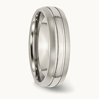 Polished with Brushed Edge Grooved Band — 6mm