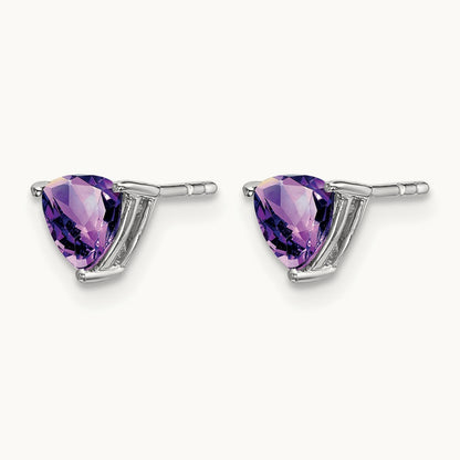 Trillion Amethyst Earrings, 14K White Gold