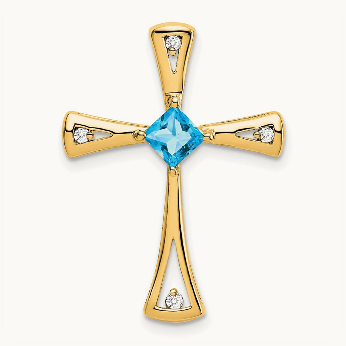 Blue Topaz and Diamond Cross Chain Slide — 14K Yellow Gold