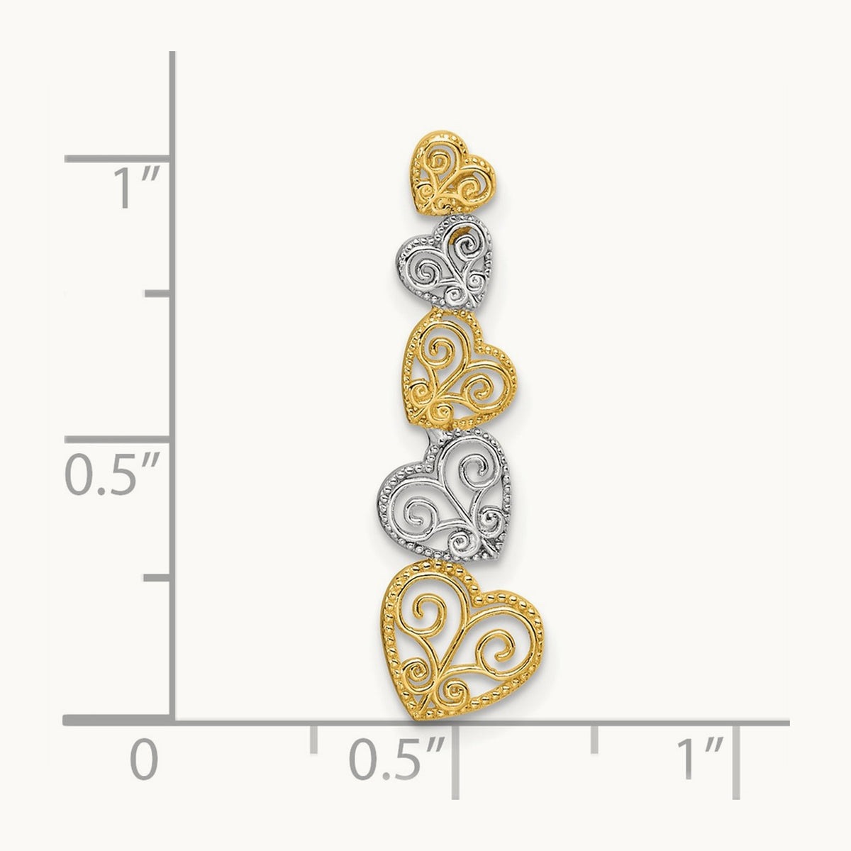 Polished Filigree Vertical Hearts Chain Slide, 14K Two-tone