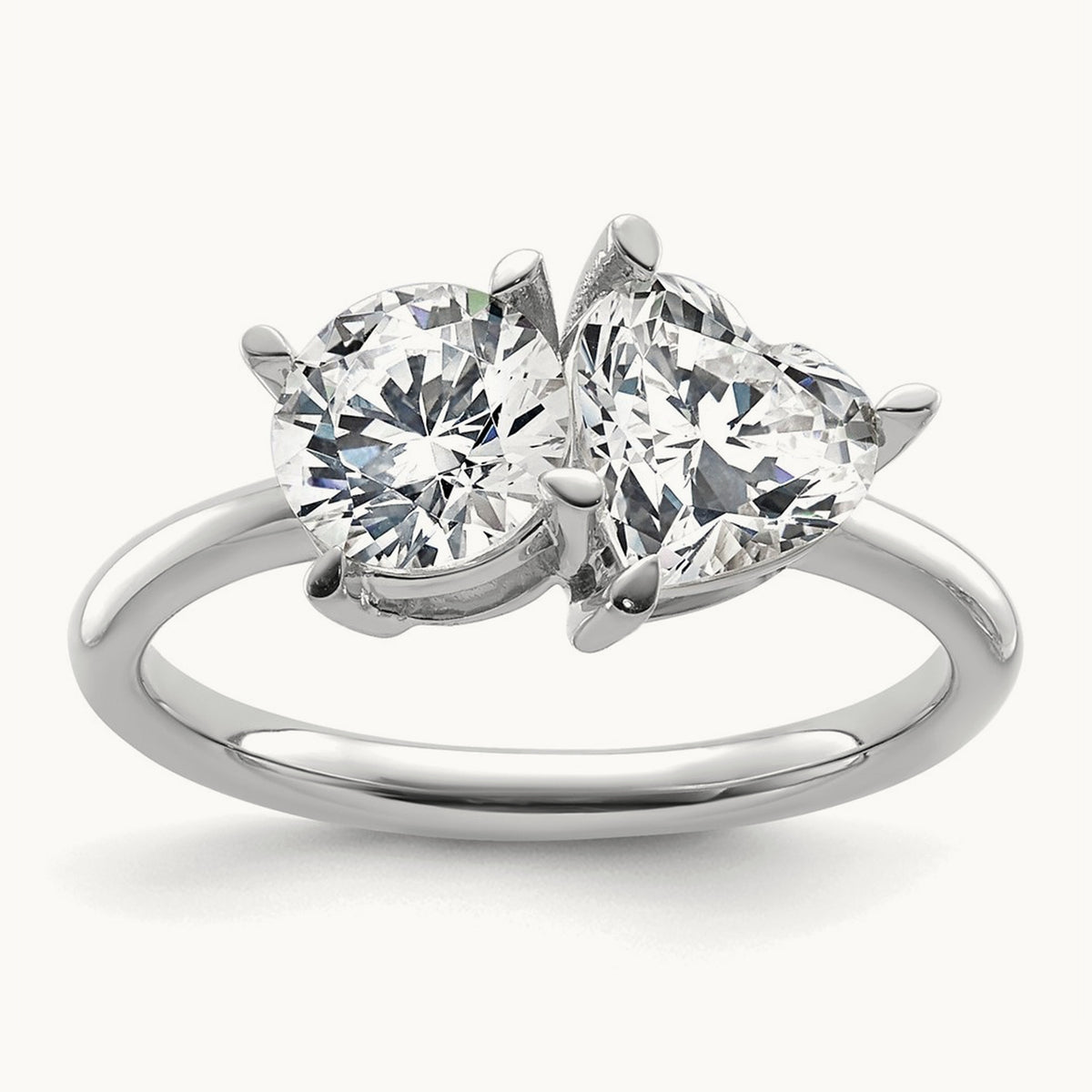 Round & Heart 2 Stone Engagement Ring, 2.00 ct tw Lab-Grown Diamond — 14K White Gold