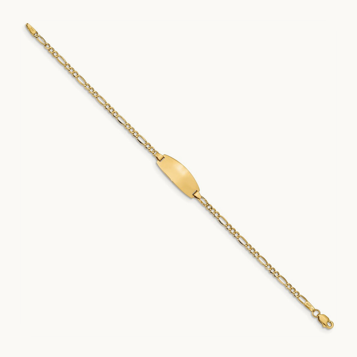 Semi-Solid Oval Figaro ID Bracelet — 14K Yellow Gold