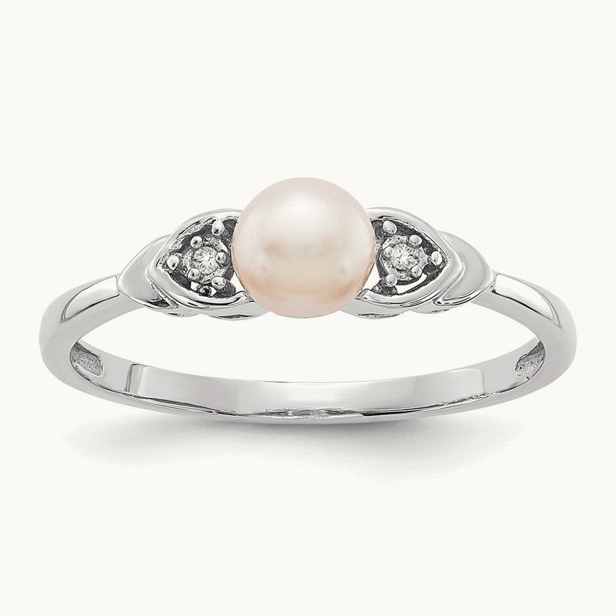 Freshwater Cultured Pearl and Diamond Ring — 14K White Gold, 0.01 ct, 7