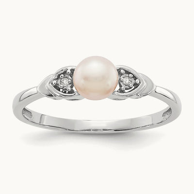 Freshwater Cultured Pearl and Diamond Ring — 14K White Gold, 0.01 ct, 7