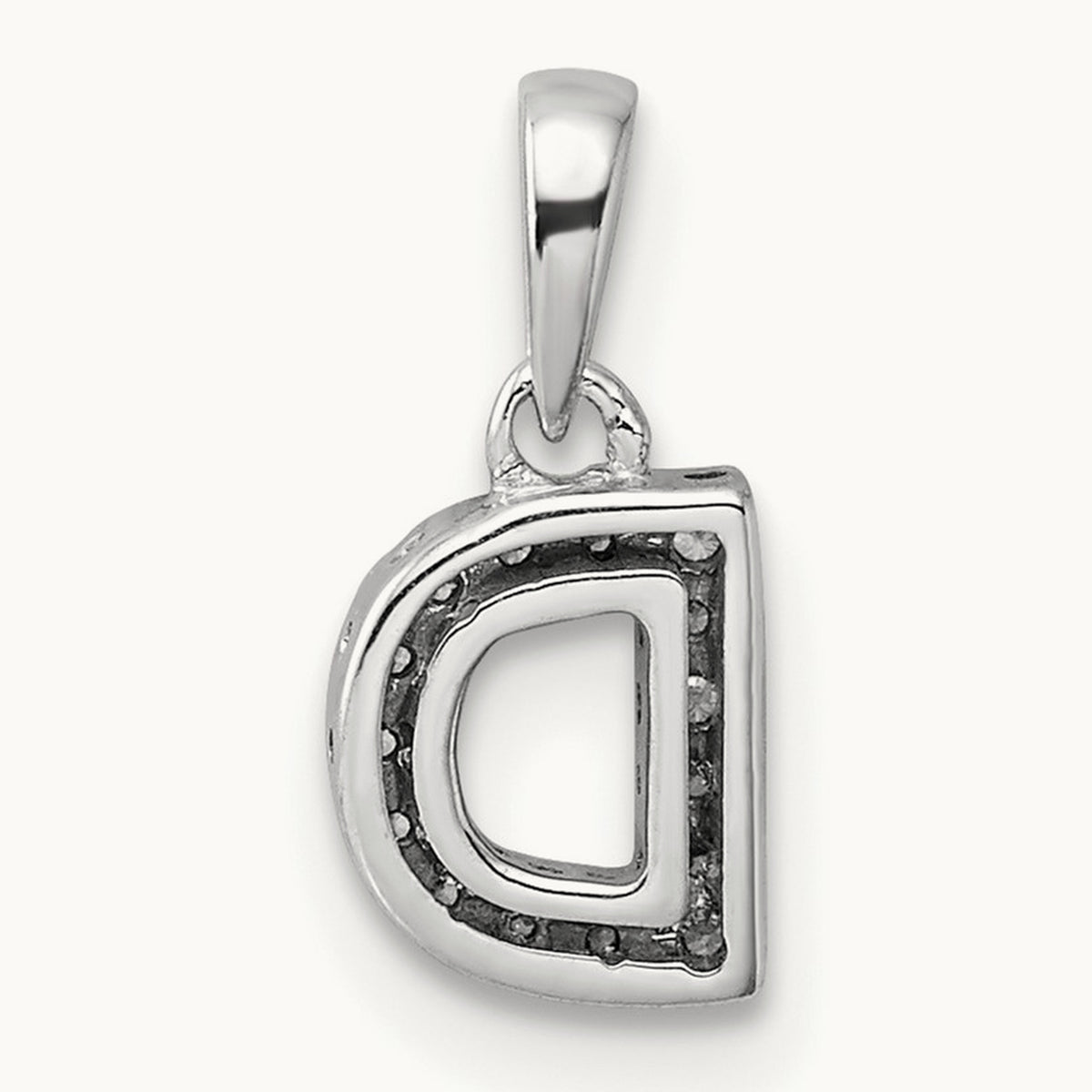 Diamond Initial with Bail Pendant — 14K White Gold, D