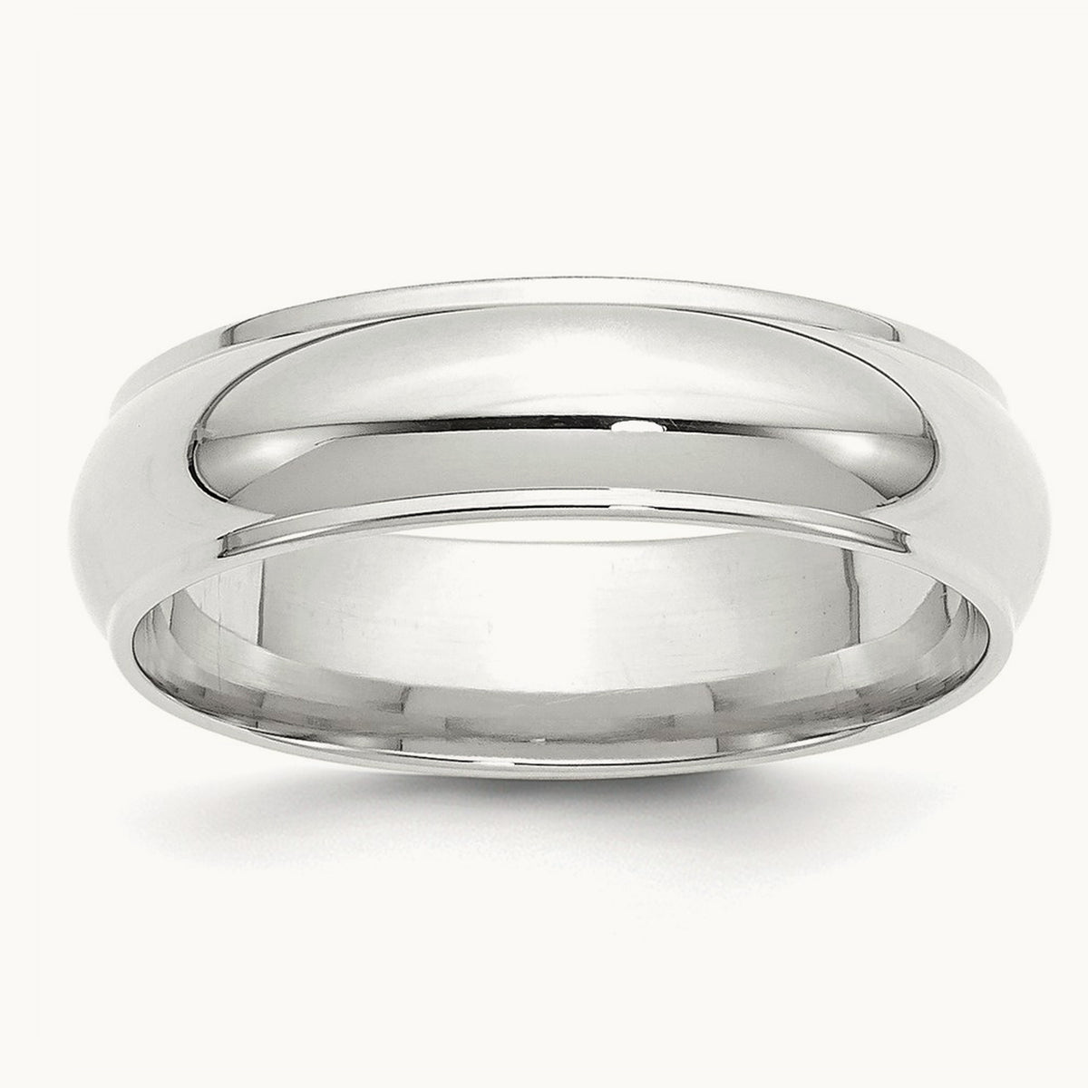 Half Round with Edge Band, 6mm, 10K White Gold