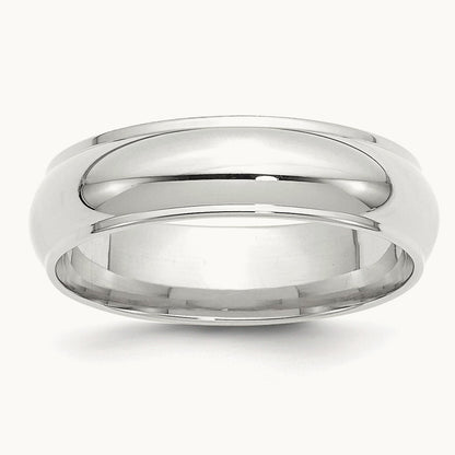 Half Round with Edge Band, 6mm, 10K White Gold