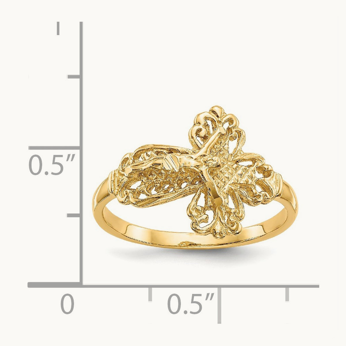 Diamond Cut Crucifix Ring, 14K