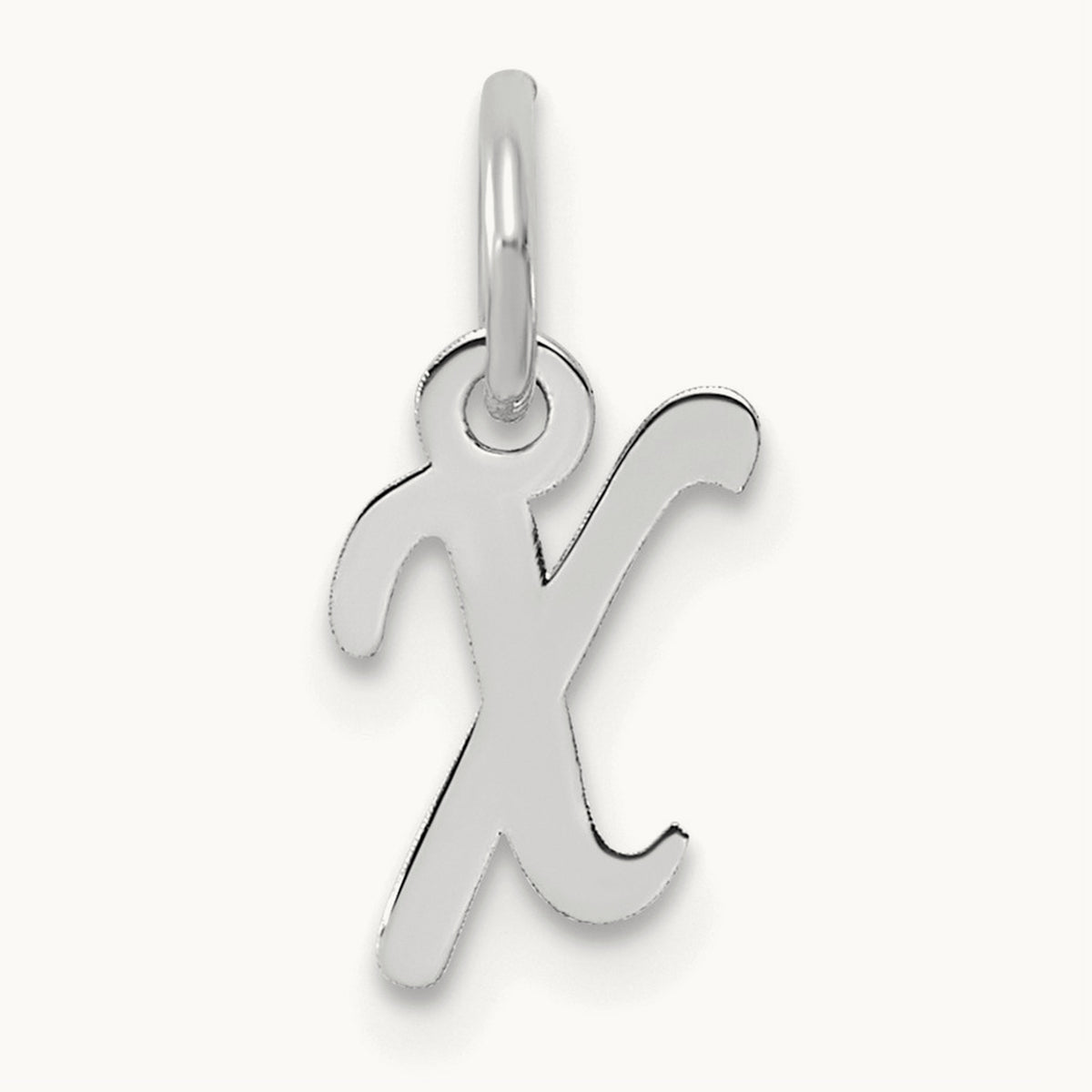 Small Script Letter X Initial Charm, 14K White Gold