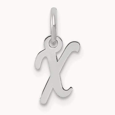 Small Script Letter X Initial Charm, 14K White Gold