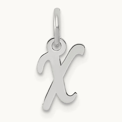 Small Script Letter X Initial Charm, 14K White Gold
