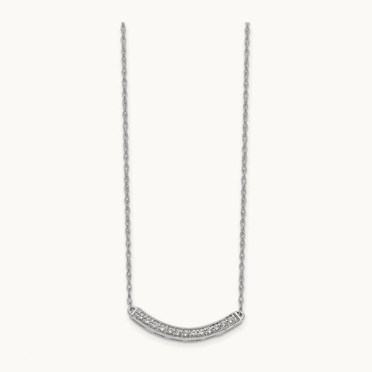 Diamond Curved Bar 18 inch Necklace — 14K White Gold