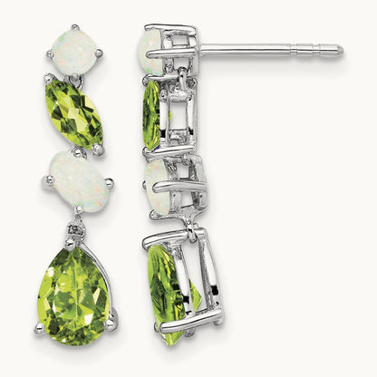 Peridot and Opal Dangle Earrings, 14K White Gold
