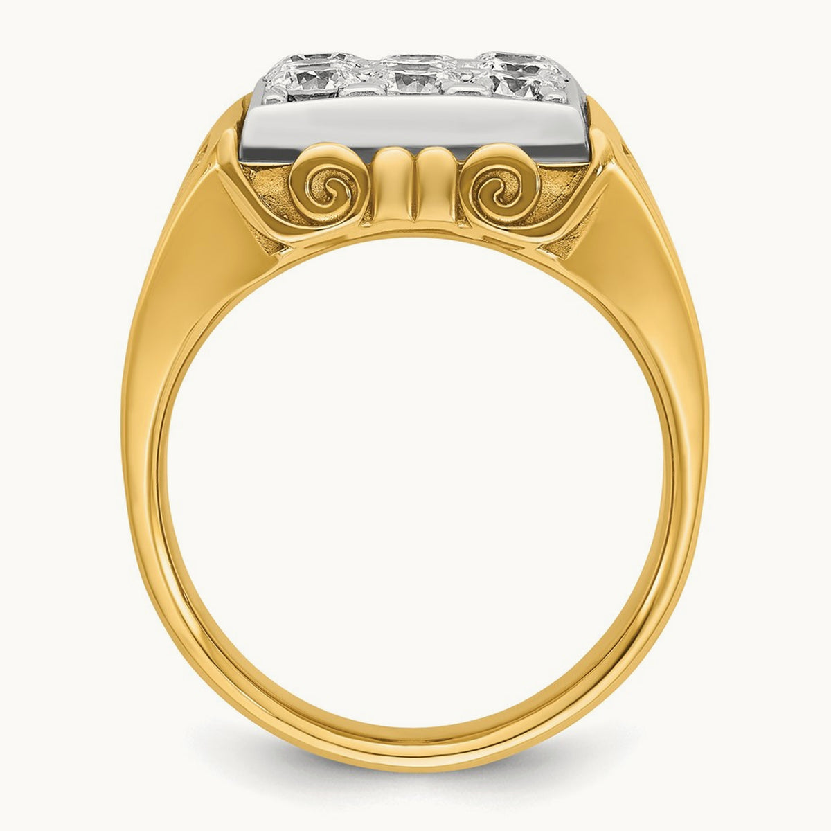 14ktt IBGoodman Men's Textured Scroll Design Diamond Cluster Ring