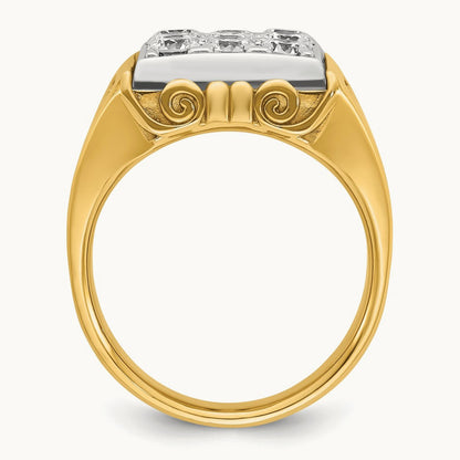 14ktt IBGoodman Men's Textured Scroll Design Diamond Cluster Ring