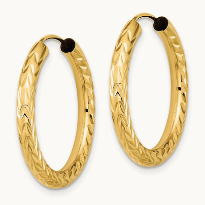 Polished & Diamond-cut Endless Hoop Earrings — 14K Yellow Gold