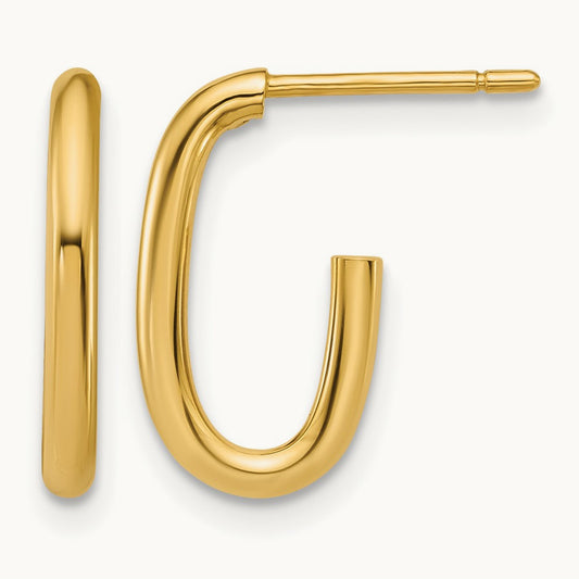 Polished Oval Post J-Hoop Earrings — 14K Yellow Gold, 2.0mm