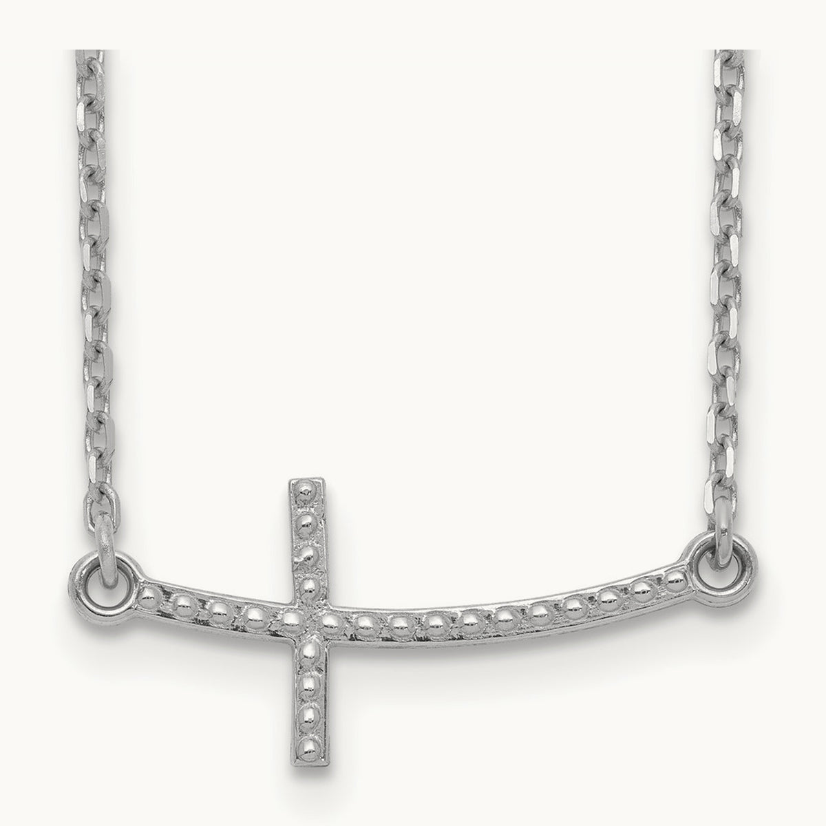 Sideways Curved Textured Cross Necklace — 14K White Gold