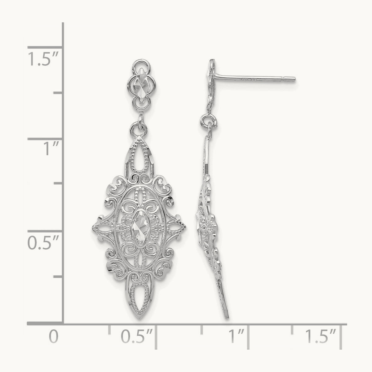 Diamond-cut Filigree Dangle Earrings — 14K White Gold