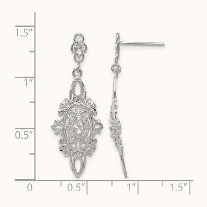 Diamond-cut Filigree Dangle Earrings — 14K White Gold