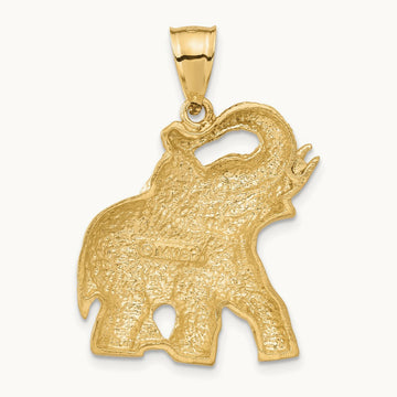 Solid Satin Diamond-cut Open-Backed Elephant Pendant, 14K