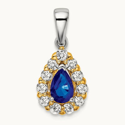 Pear Sapphire and Diamond Halo Pendant, 14K Two-tone