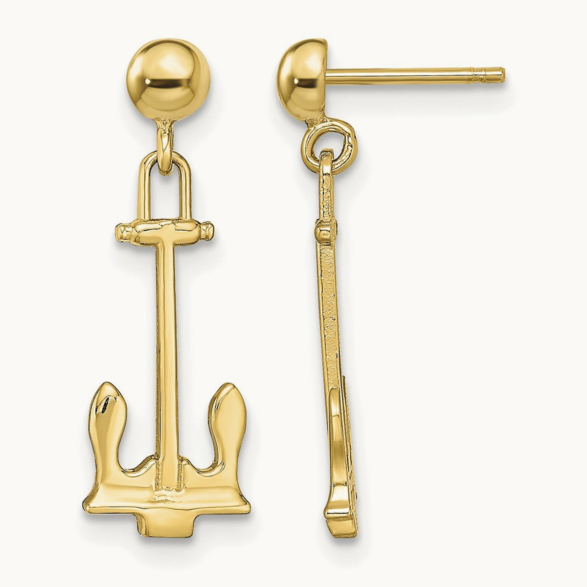 Polished Navy Anchor Dangle Earrings, 14K